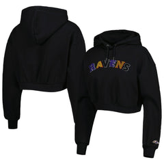 The Wild Collective Women's Cropped Pullover Hoodie - Baltimore Ravens