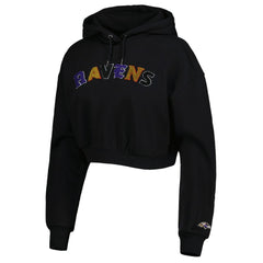 The Wild Collective Women's Cropped Pullover Hoodie - Baltimore Ravens