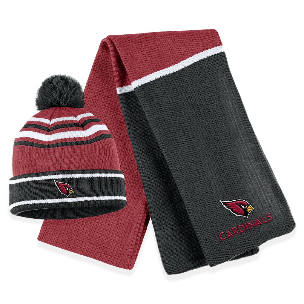 WEAR by Erin Andrews Women's Colorblock Cuffed Knit Hat with Pom and Scarf Set - Arizona Cardinals