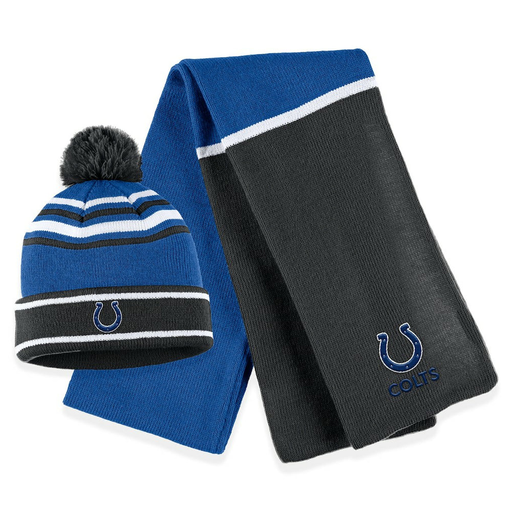 WEAR by Erin Andrews Women's Colorblock Cuffed Knit Hat with Pom and Scarf Set - Indianapolis Colts