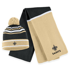 WEAR by Erin Andrews Women's Colorblock Cuffed Knit Hat with Pom and Scarf Set - New Orleans Saints