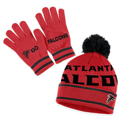 WEAR by Erin Andrews Women's Double Jacquard Cuffed Knit Hat with Pom and Gloves Set - Atlanta Falcons