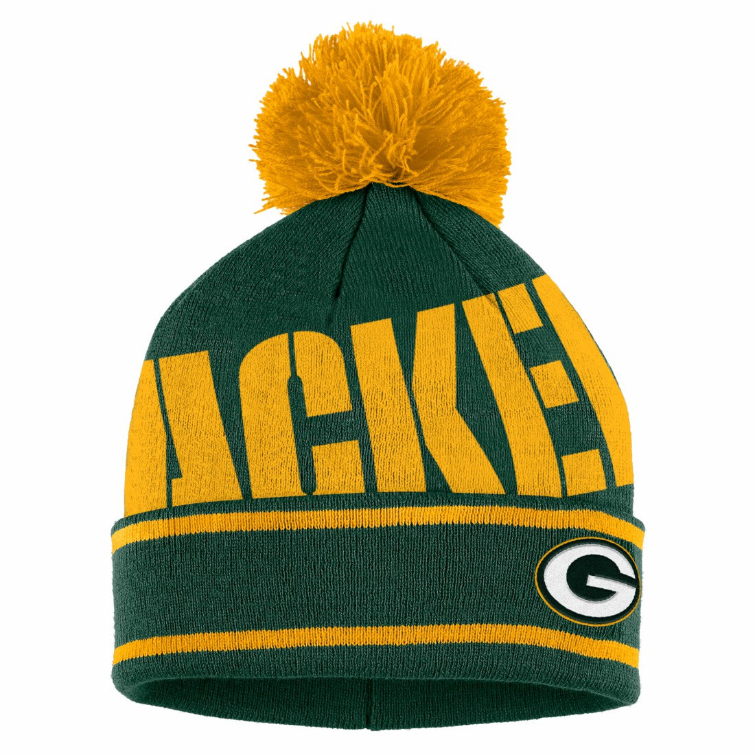 WEAR by Erin Andrews Women's Double Jacquard Cuffed Knit Hat with Pom and Gloves Set - Green Bay Packers