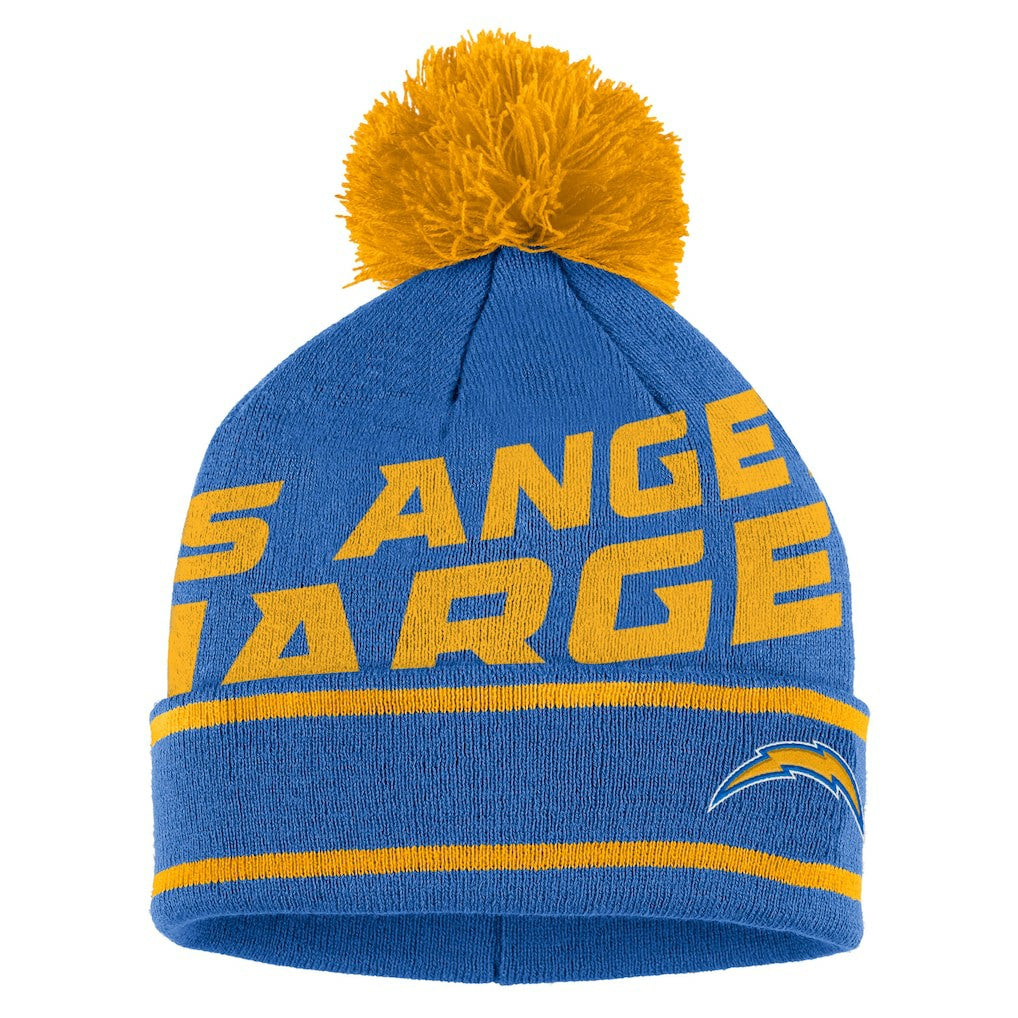 WEAR by Erin Andrews Women's Double Jacquard Cuffed Knit Hat with Pom and Gloves Set - Los Angeles Chargers