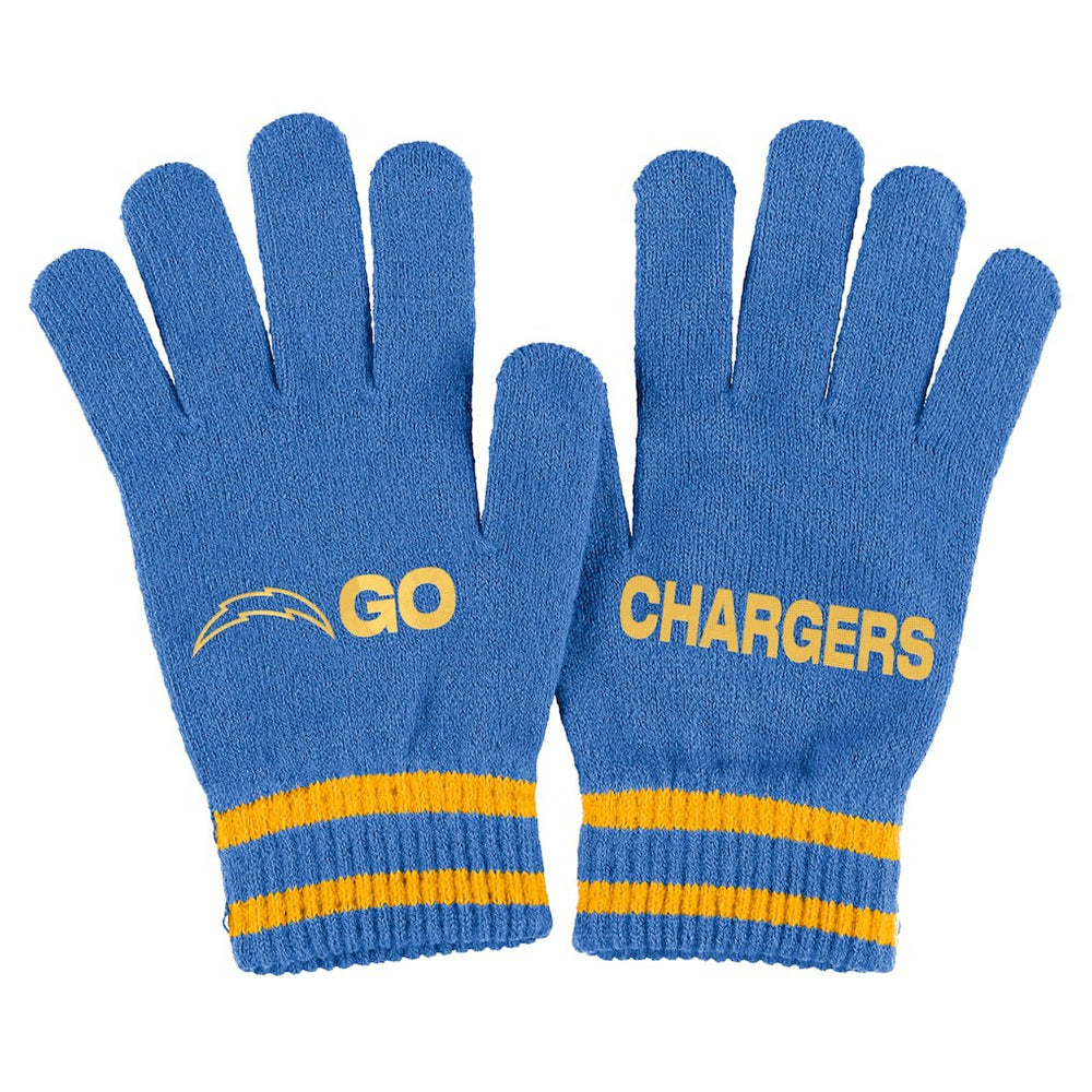 WEAR by Erin Andrews Women's Double Jacquard Cuffed Knit Hat with Pom and Gloves Set - Los Angeles Chargers