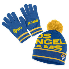 WEAR by Erin Andrews Women's Double Jacquard Cuffed Knit Hat with Pom and Gloves Set - Los Angeles Rams