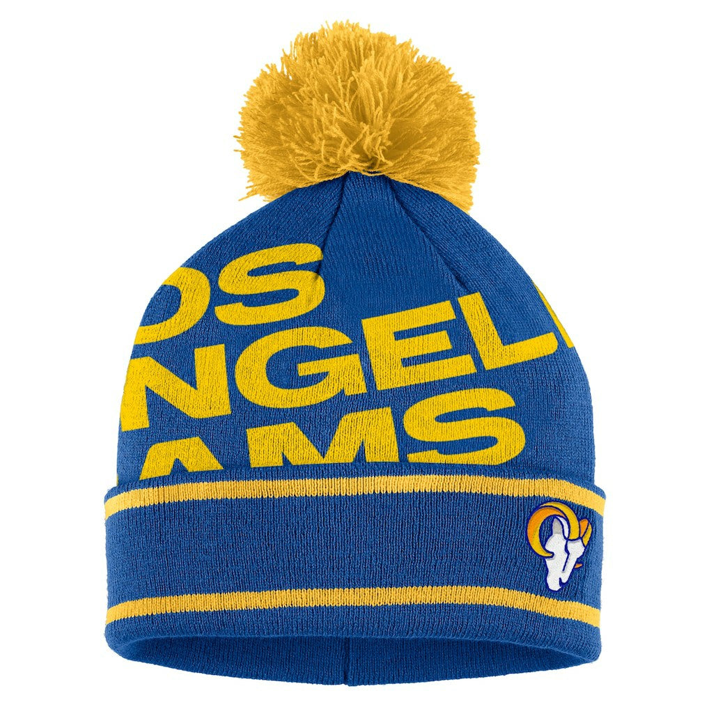 WEAR by Erin Andrews Women's Double Jacquard Cuffed Knit Hat with Pom and Gloves Set - Los Angeles Rams