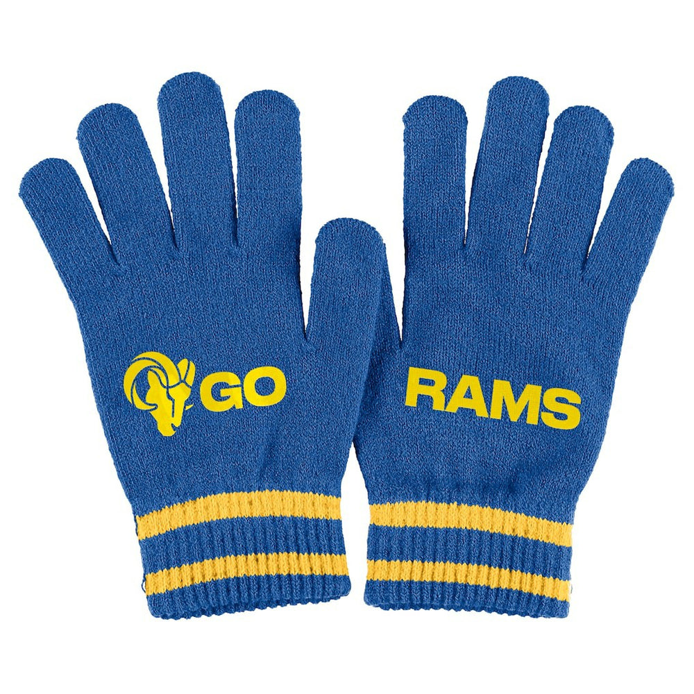 WEAR by Erin Andrews Women's Double Jacquard Cuffed Knit Hat with Pom and Gloves Set - Los Angeles Rams