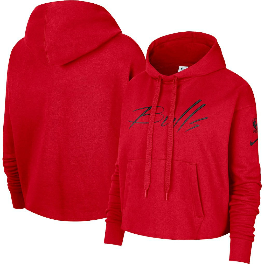 NBA Chicago Bulls Women's Split Flip Courtside Cropped Pullover Hoodie