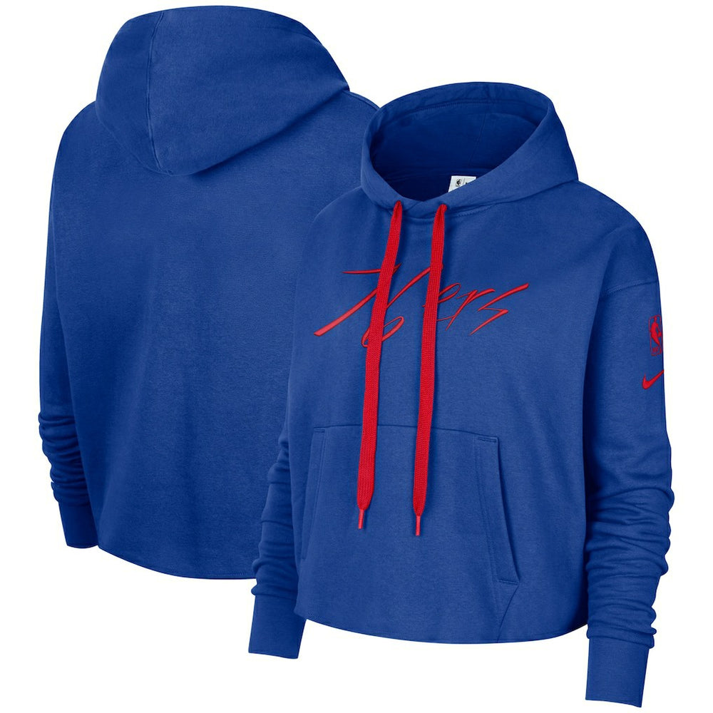 NBA Philadelphia 76ers Women's Split Flip Courtside Cropped Pullover Hoodie