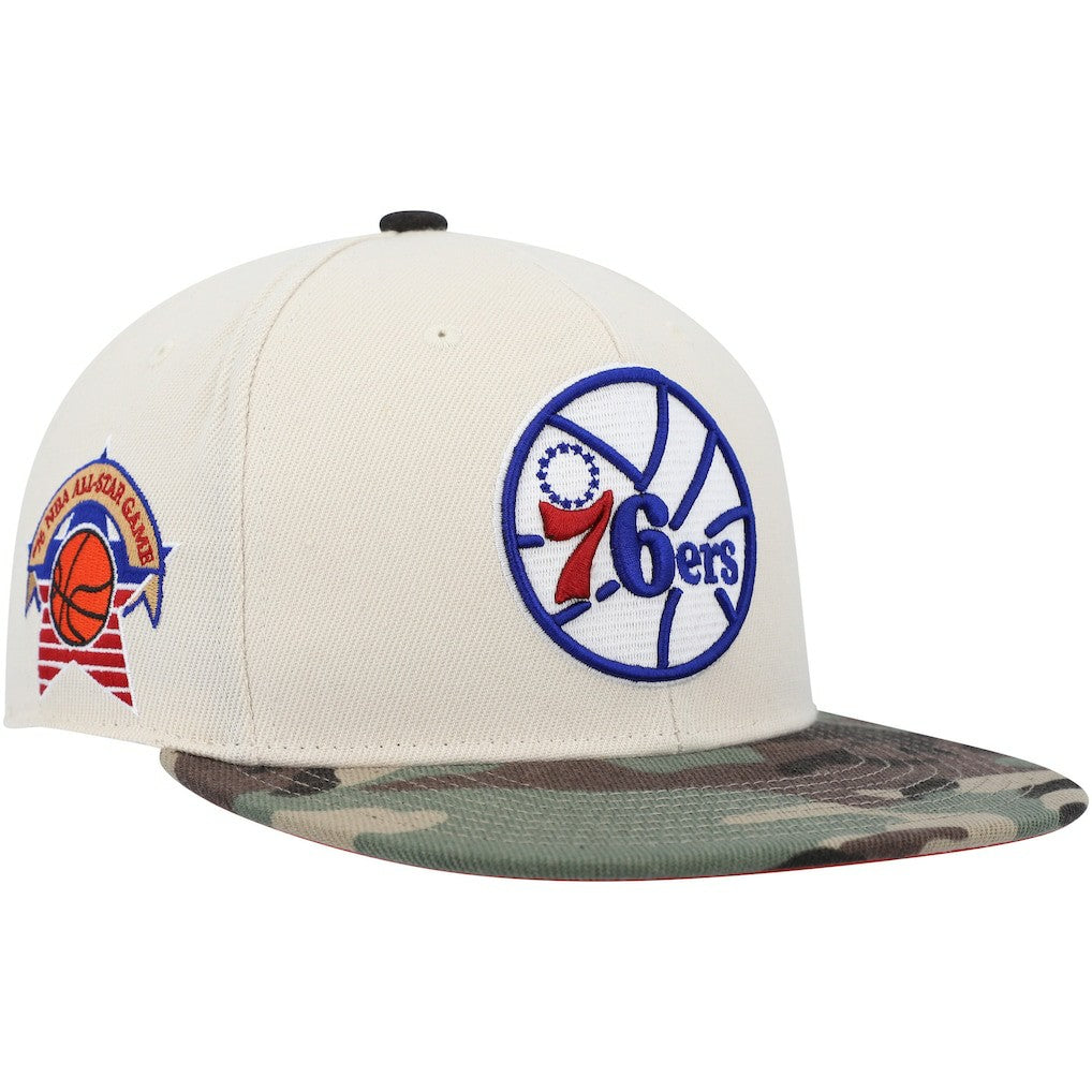 NBA Philadelphia 76ers Hardwood Classics 1976 NBA All-Star Game Off White Camo Fitted Hat