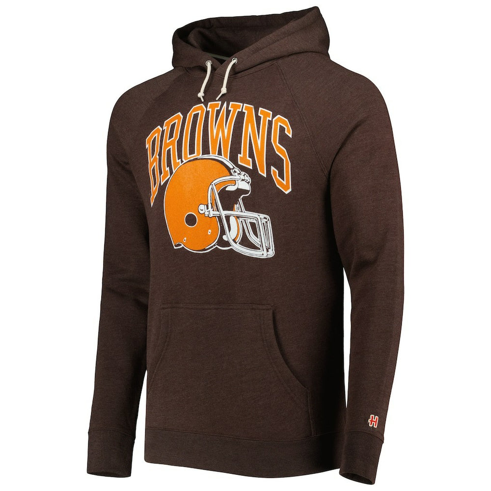 Homage Retro Helmet Tri-Blend Raglan Pullover Hoodie - Cleveland Browns