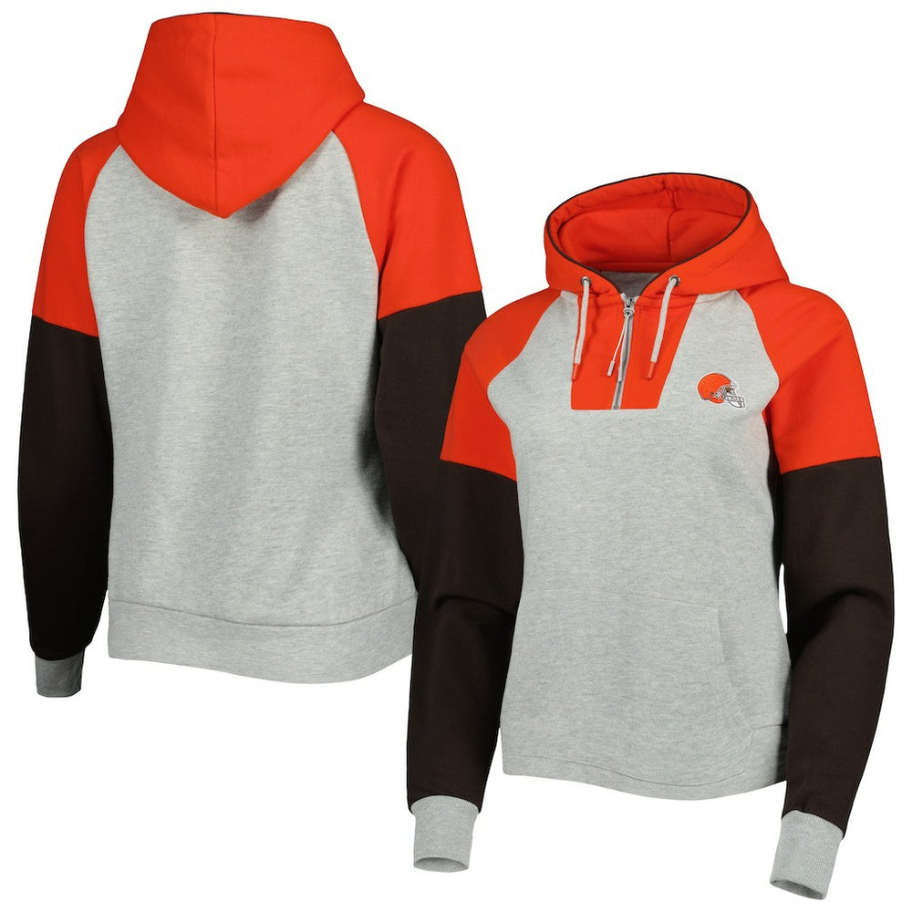 Antigua Women's Lightweight Jackpot Raglan Half-Zip Pullover Hoodie - Cleveland Browns