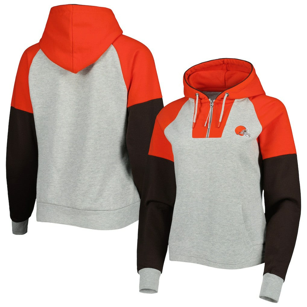 Antigua Women's Lightweight Jackpot Raglan Half-Zip Pullover Hoodie - Cleveland Browns