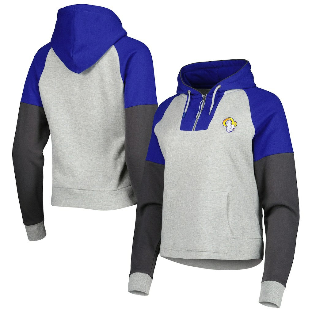 Antigua Women's Lightweight Jackpot Raglan Half-Zip Pullover Hoodie - Los Angeles Rams