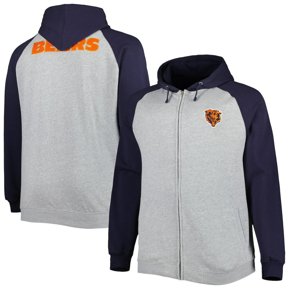 Big & Tall Fleece Raglan Full-Zip Hoodie Jacket - Chicago Bears