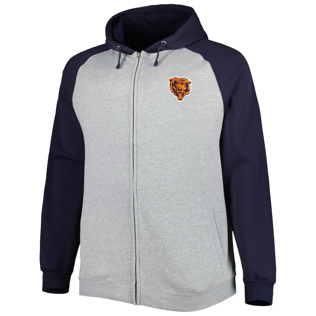 Big & Tall Fleece Raglan Full-Zip Hoodie Jacket - Chicago Bears