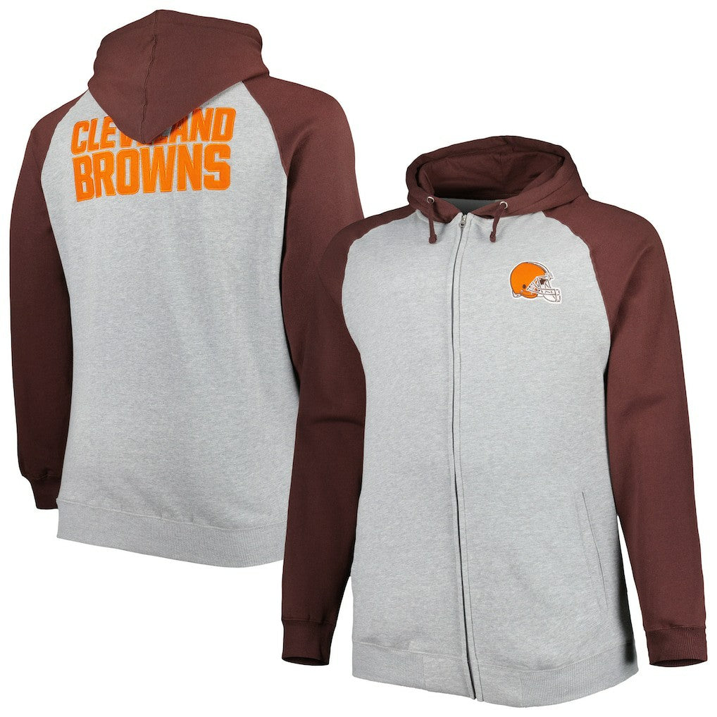 Big & Tall Fleece Raglan Full-Zip Hoodie Jacket - Cleveland Browns