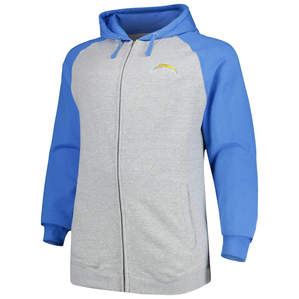 Big & Tall Fleece Raglan Full-Zip Hoodie Jacket - Los Angeles Chargers