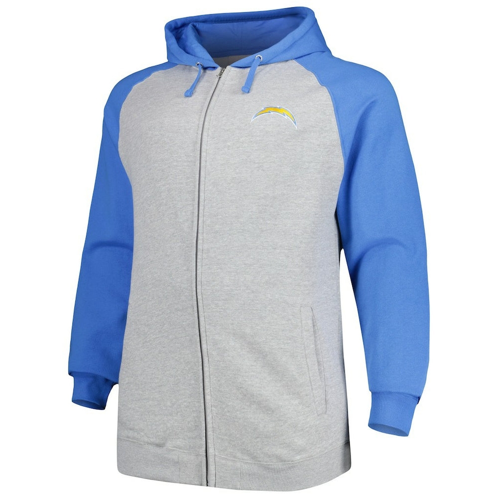 Big & Tall Fleece Raglan Full-Zip Hoodie Jacket - Los Angeles Chargers