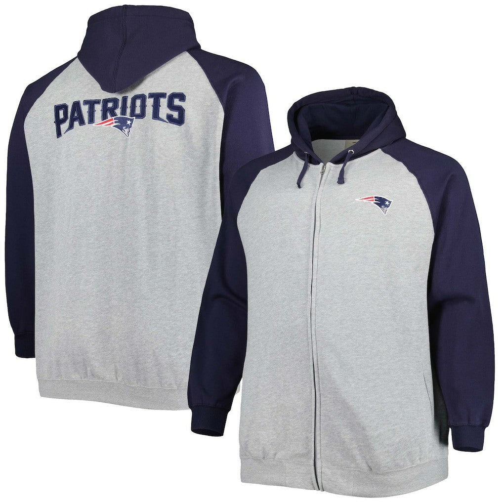 Big & Tall Fleece Raglan Full-Zip Hoodie Jacket - New England Patriots