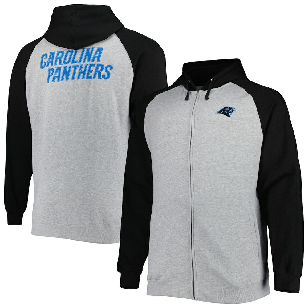 Big & Tall Fleece Raglan Full-Zip Hoodie Jacket - Carolina Panthers