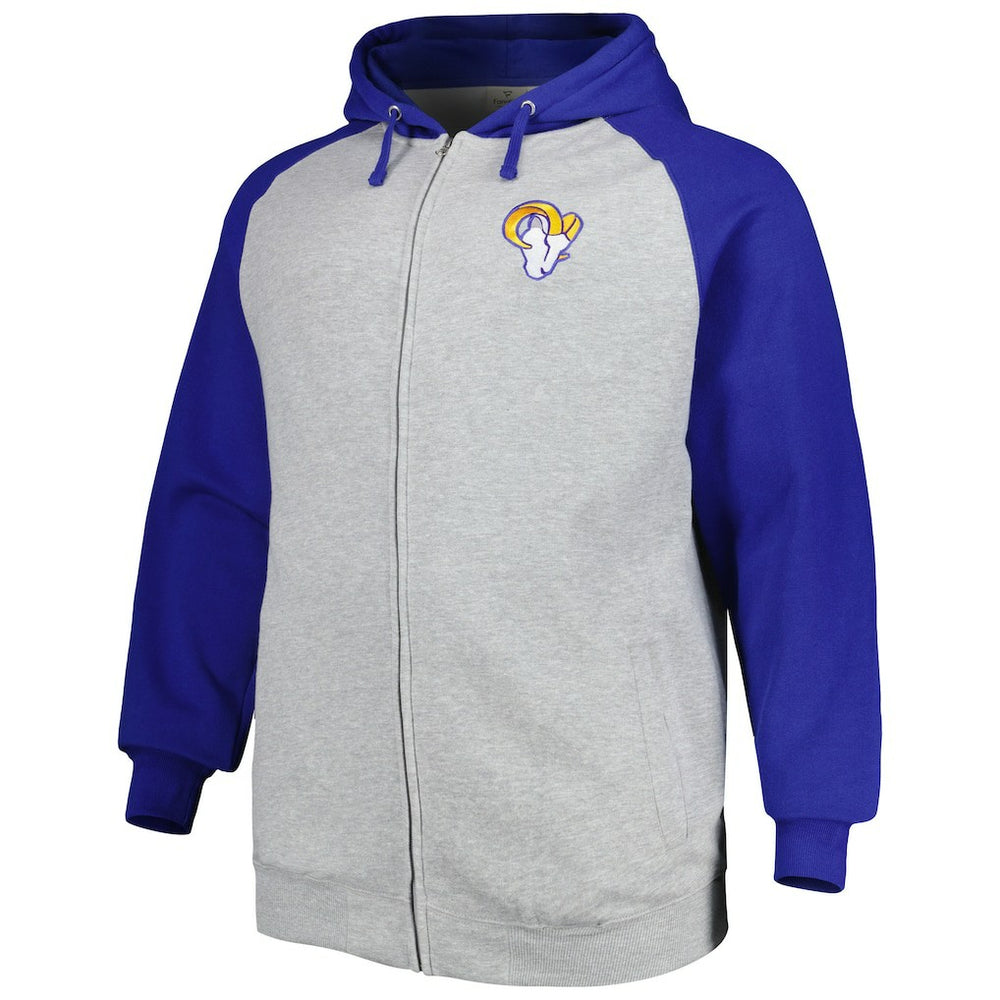 Big & Tall Fleece Raglan Full-Zip Hoodie Jacket - Los Angeles Rams