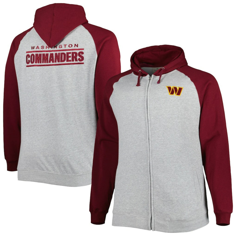 Big & Tall Fleece Raglan Full-Zip Hoodie Jacket - Washington Commanders