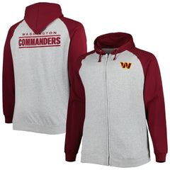 Big & Tall Fleece Raglan Full-Zip Hoodie Jacket - Washington Commanders