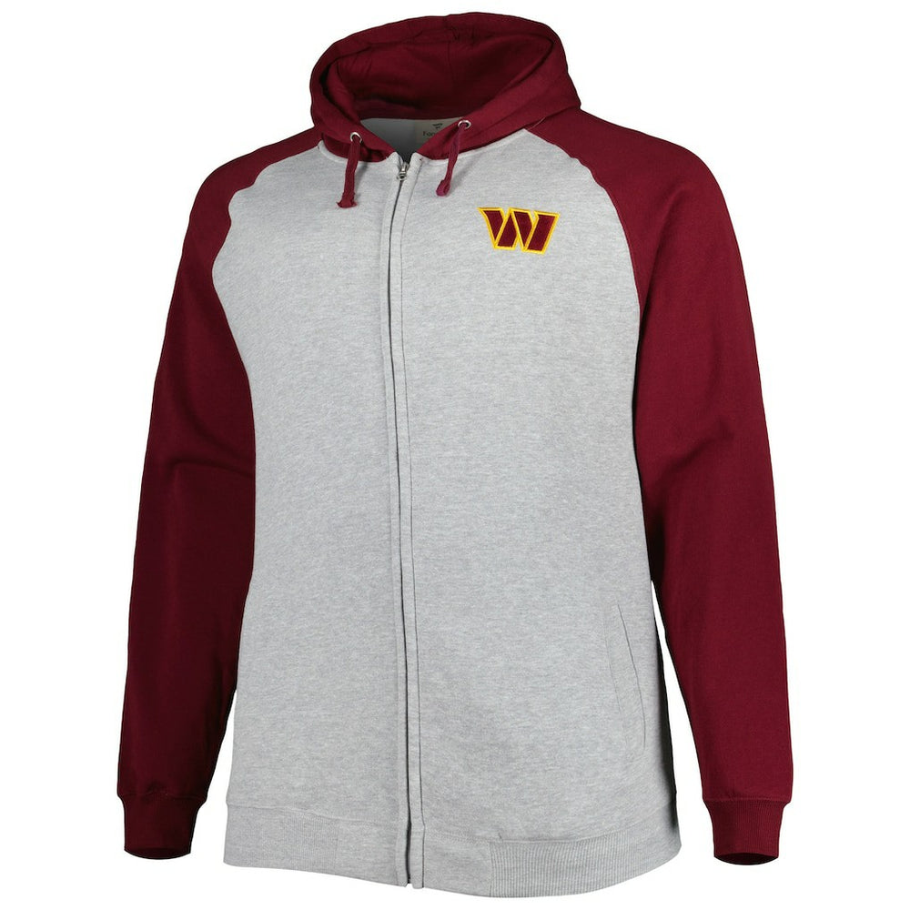 Big & Tall Fleece Raglan Full-Zip Hoodie Jacket - Washington Commanders