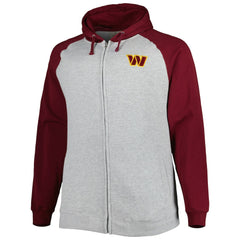 Big & Tall Fleece Raglan Full-Zip Hoodie Jacket - Washington Commanders