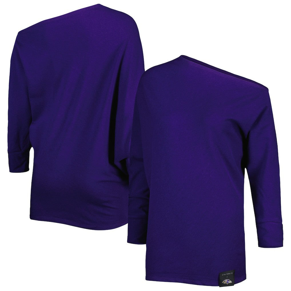 KIYA TOMLIN Women's Twisted Tri-Blend Asymmetrical 3/4-Dolman Sleeve Sweatshirt - Baltimore Ravens