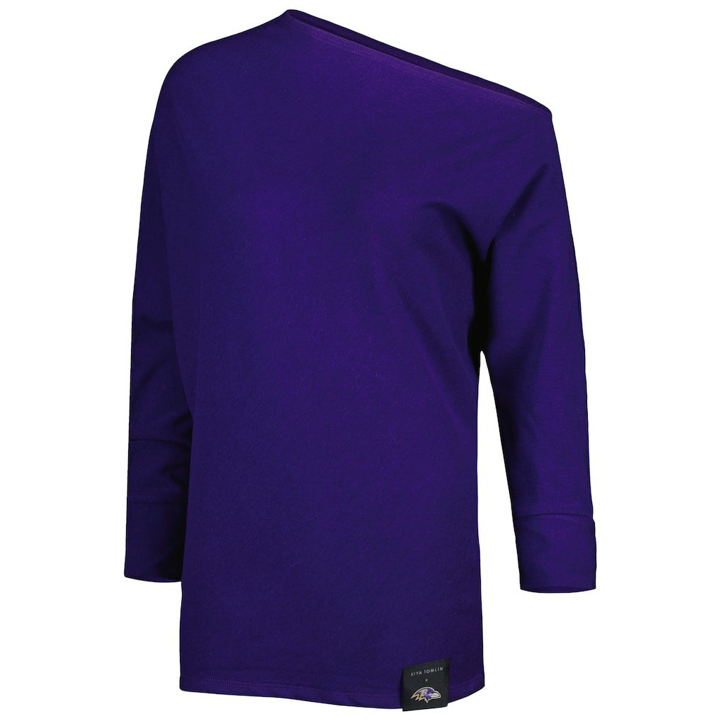 KIYA TOMLIN Women's Twisted Tri-Blend Asymmetrical 3/4-Dolman Sleeve Sweatshirt - Baltimore Ravens
