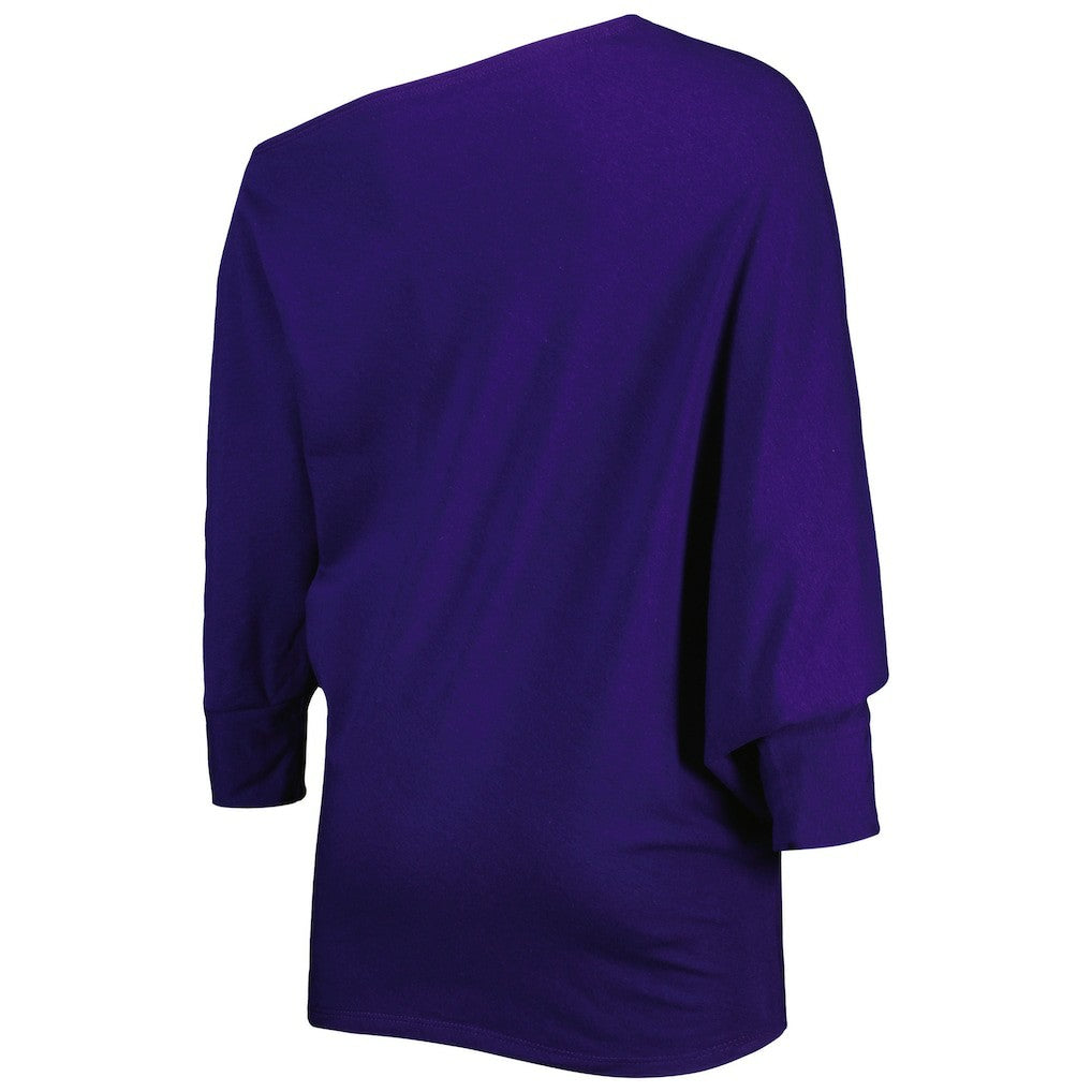 KIYA TOMLIN Women's Twisted Tri-Blend Asymmetrical 3/4-Dolman Sleeve Sweatshirt - Baltimore Ravens
