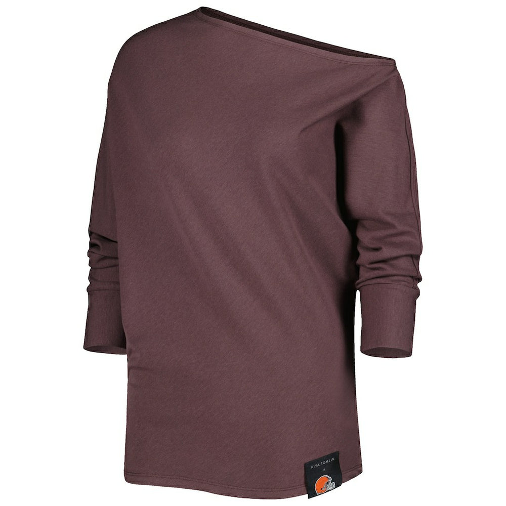 KIYA TOMLIN Women's Twisted Tri-Blend Asymmetrical 3/4-Dolman Sleeve Sweatshirt - Cleveland Browns