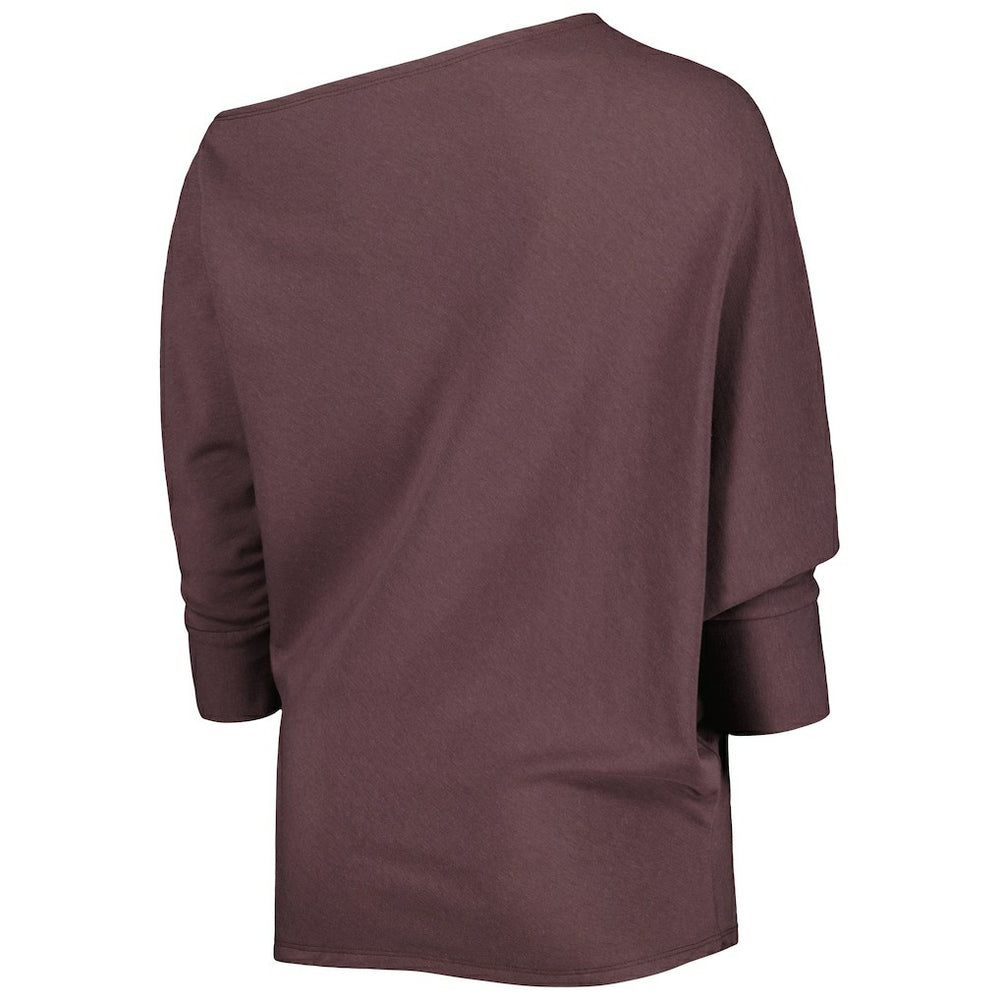 KIYA TOMLIN Women's Twisted Tri-Blend Asymmetrical 3/4-Dolman Sleeve Sweatshirt - Cleveland Browns
