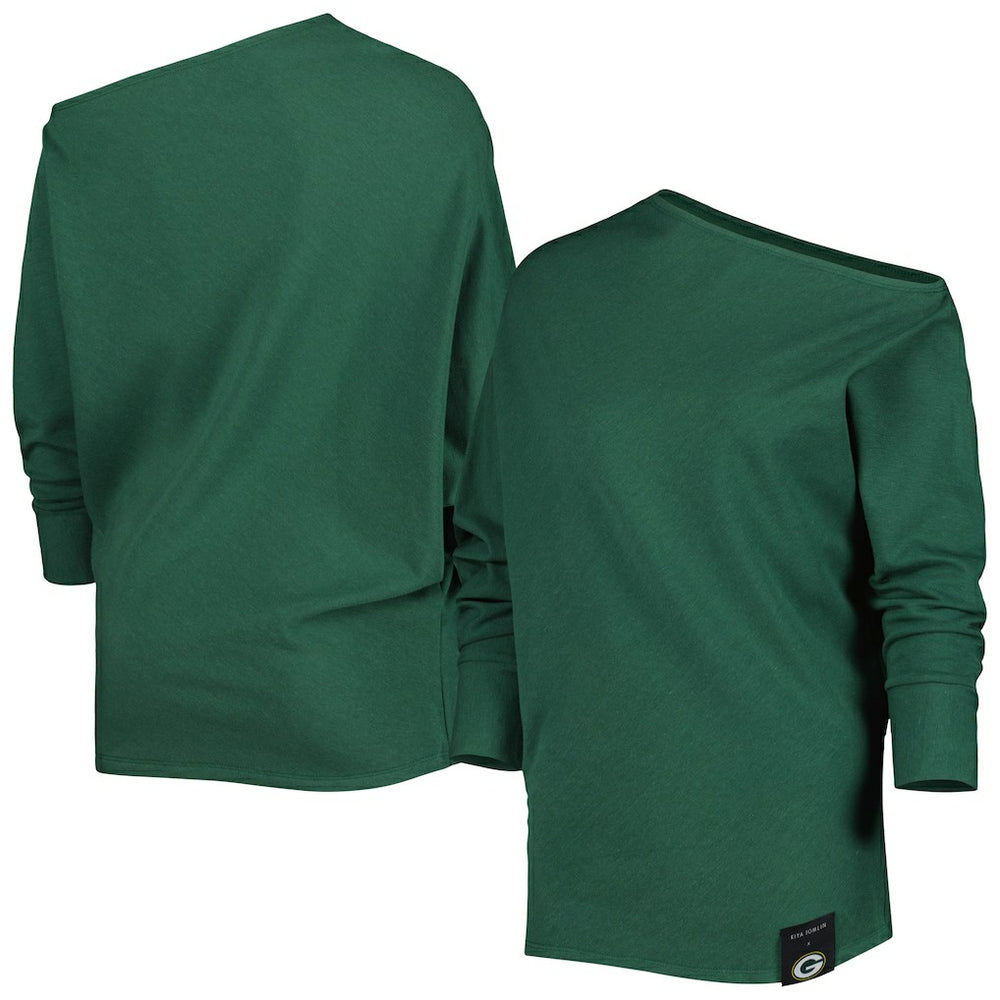 KIYA TOMLIN Women's Twisted Tri-Blend Asymmetrical 3/4-Dolman Sleeve Sweatshirt - Green Bay Packers