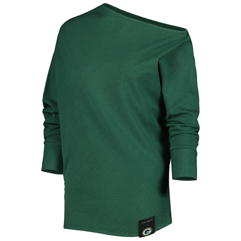 KIYA TOMLIN Women's Twisted Tri-Blend Asymmetrical 3/4-Dolman Sleeve Sweatshirt - Green Bay Packers