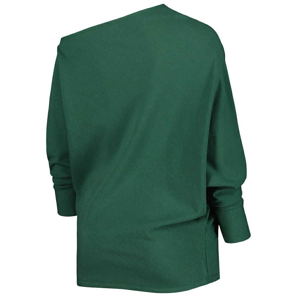 KIYA TOMLIN Women's Twisted Tri-Blend Asymmetrical 3/4-Dolman Sleeve Sweatshirt - Green Bay Packers