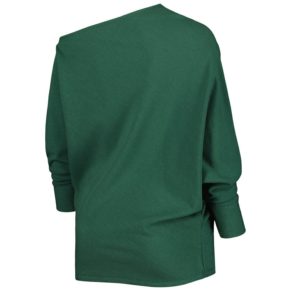 KIYA TOMLIN Women's Twisted Tri-Blend Asymmetrical 3/4-Dolman Sleeve Sweatshirt - Green Bay Packers