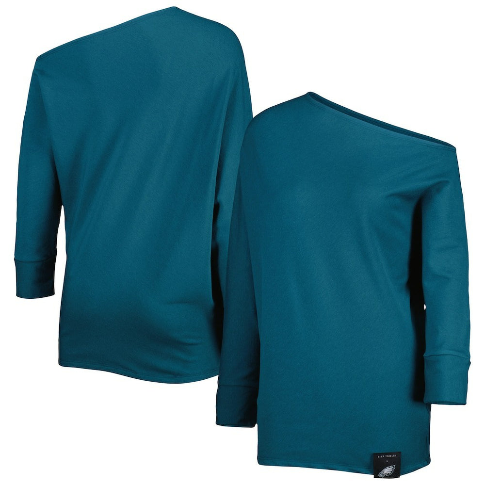 KIYA TOMLIN Women's Twisted Tri-Blend Asymmetrical 3/4-Dolman Sleeve Sweatshirt - Philadelphia Eagles