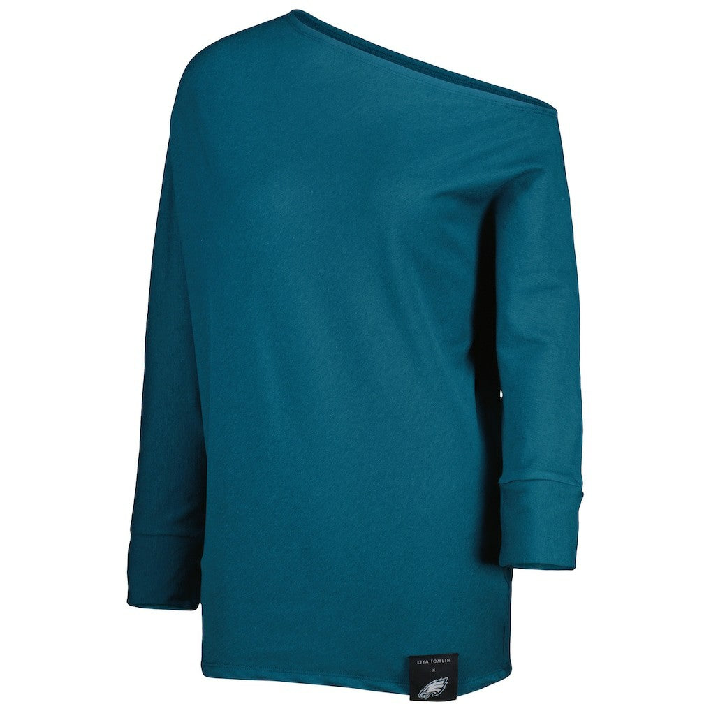 KIYA TOMLIN Women's Twisted Tri-Blend Asymmetrical 3/4-Dolman Sleeve Sweatshirt - Philadelphia Eagles
