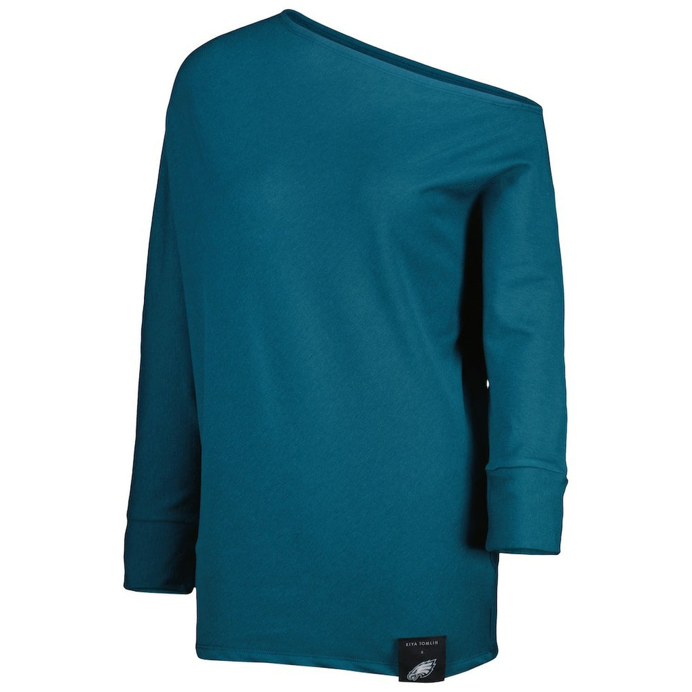 KIYA TOMLIN Women's Twisted Tri-Blend Asymmetrical 3/4-Dolman Sleeve Sweatshirt - Philadelphia Eagles