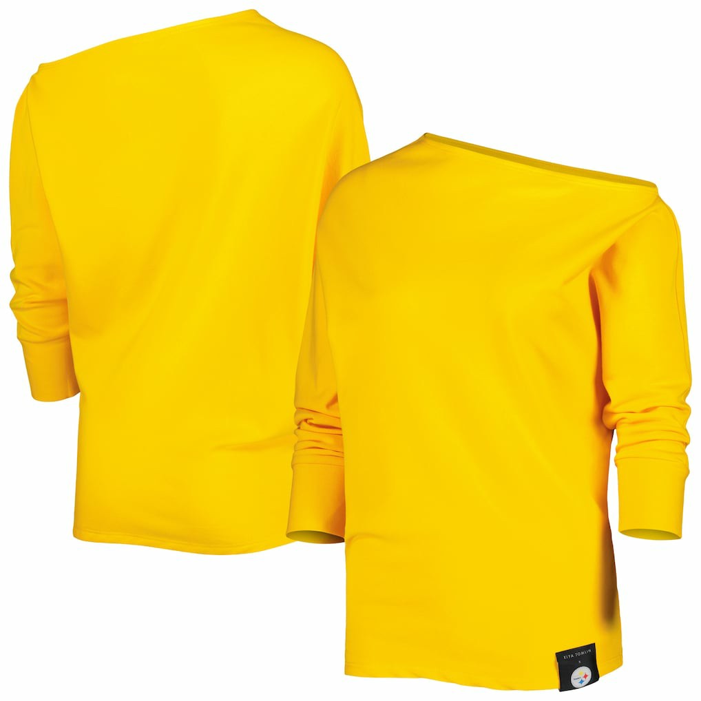 KIYA TOMLIN Women's Twisted Tri-Blend Asymmetrical 3/4-Dolman Sleeve Sweatshirt - Pittsburgh Steelers