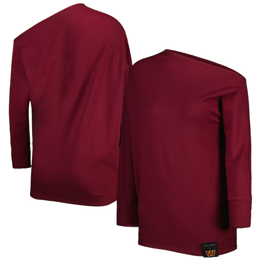 KIYA TOMLIN Women's Twisted Tri-Blend Asymmetrical 3/4-Dolman Sleeve Sweatshirt - Washington Commanders