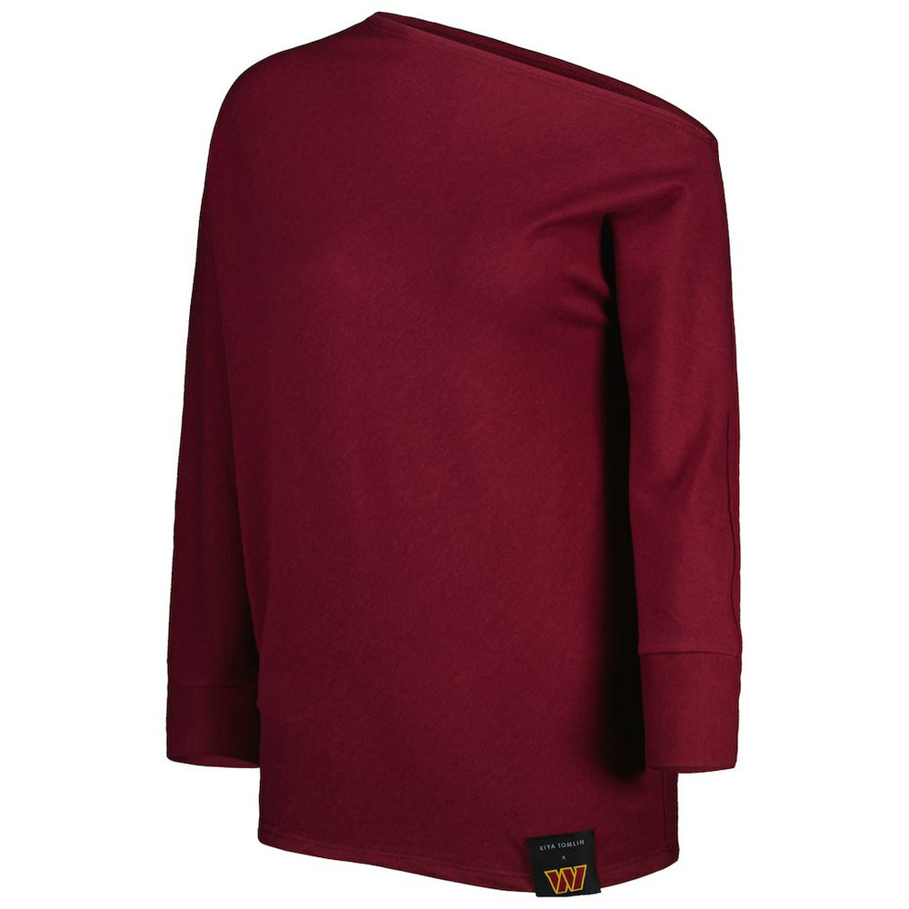 KIYA TOMLIN Women's Twisted Tri-Blend Asymmetrical 3/4-Dolman Sleeve Sweatshirt - Washington Commanders