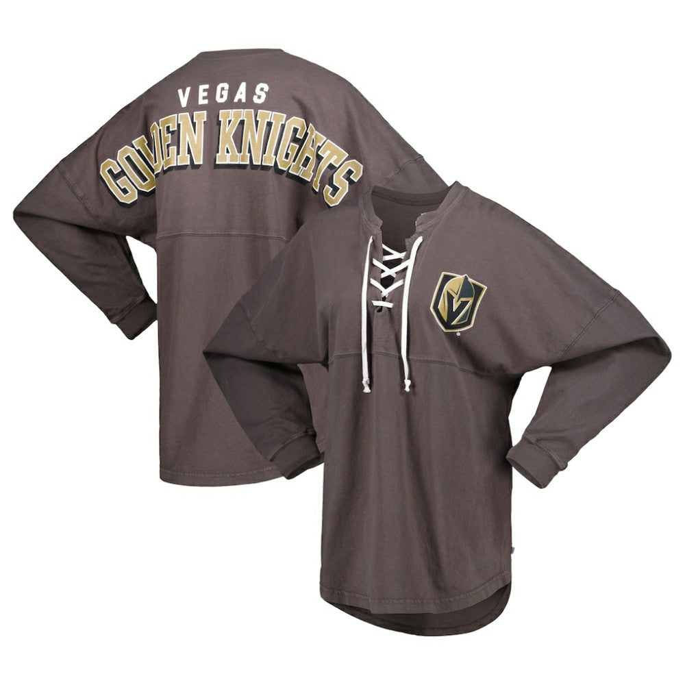 NHL Charcoal Vegas Golden Knights Fanatics Women's Spirit Lace-Up V-Neck Long Sleeve Jersey T-Shirt