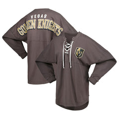 NHL Charcoal Vegas Golden Knights Fanatics Women's Spirit Lace-Up V-Neck Long Sleeve Jersey T-Shirt