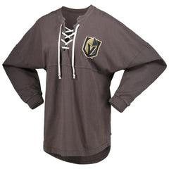 NHL Charcoal Vegas Golden Knights Fanatics Women's Spirit Lace-Up V-Neck Long Sleeve Jersey T-Shirt
