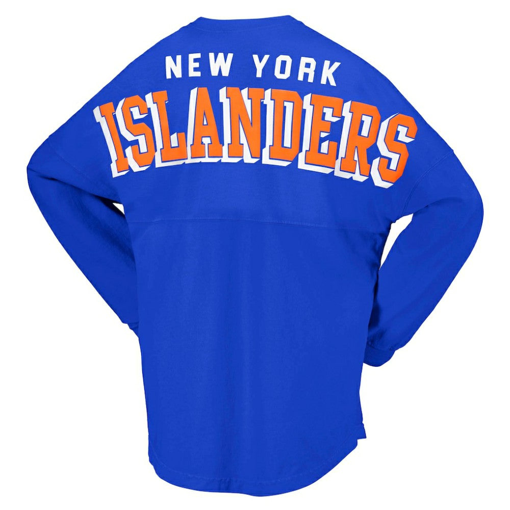 NHL Royal New York Islanders Fanatics Women's Spirit Lace-Up V-Neck Long Sleeve Jersey T-Shirt